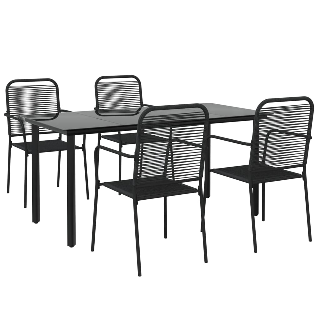 Set da Pranzo da Giardino 5 pz Nero Corda di Cotone e Acciaio - homemem39