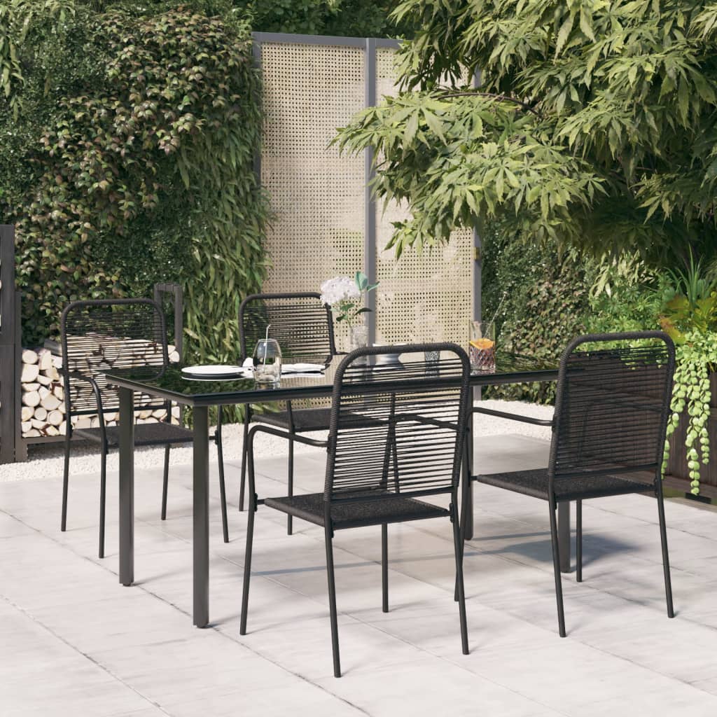 Set da Pranzo da Giardino 5 pz Nero Corda di Cotone e Acciaio - homemem39