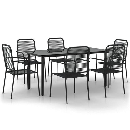 Set da Pranzo da Giardino 7 pz Nero Corda di Cotone e Acciaio - homemem39