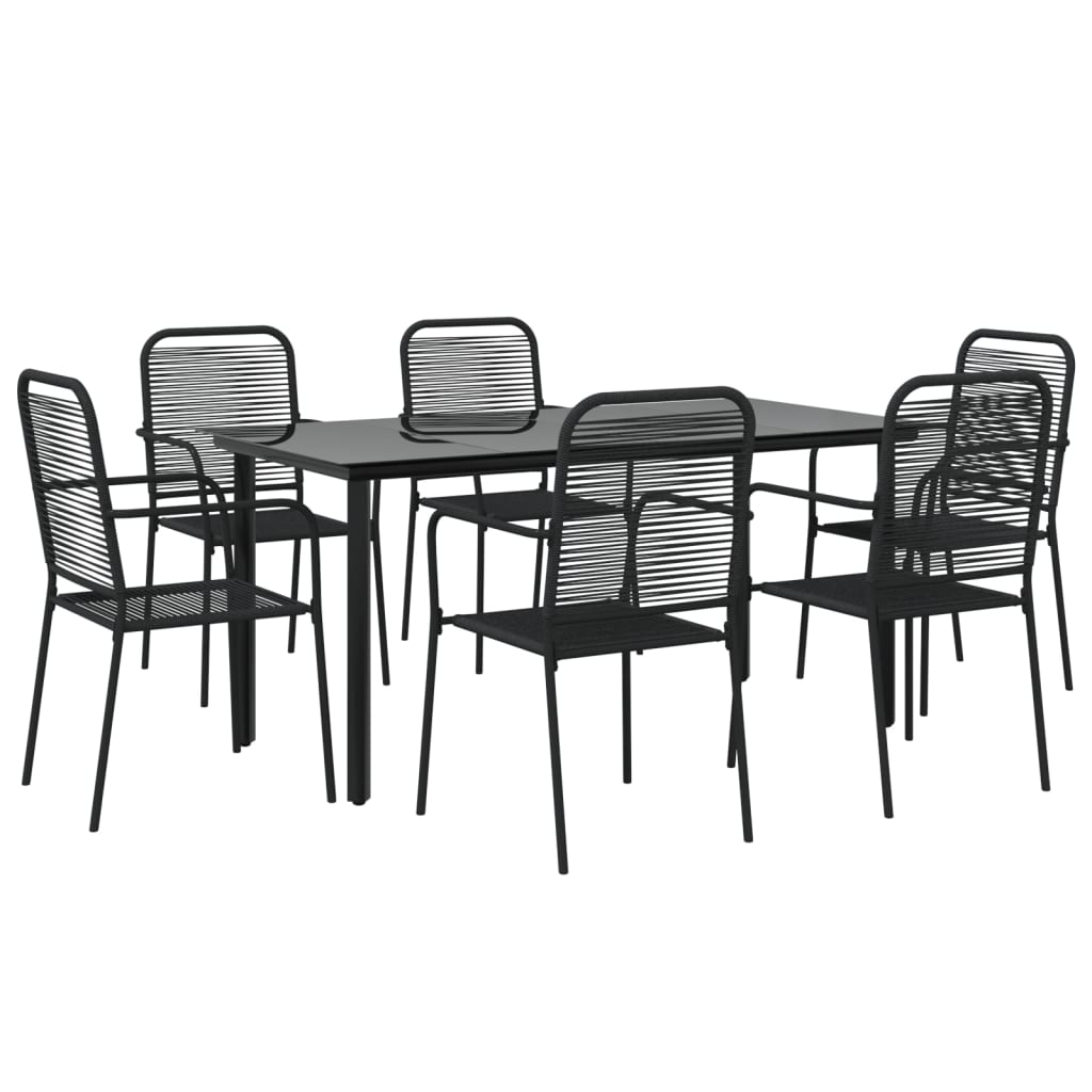Set da Pranzo da Giardino 7 pz Nero Corda di Cotone e Acciaio - homemem39