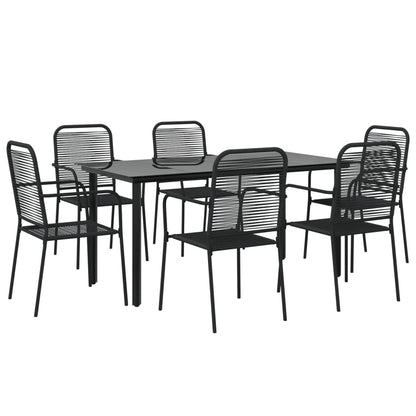 Set da Pranzo da Giardino 7 pz Nero Corda di Cotone e Acciaio - homemem39
