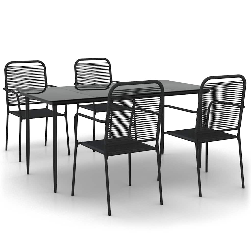 Set da Pranzo da Giardino 5 pz Nero Corda di Cotone e Acciaio | homemem39