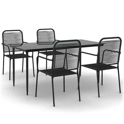 Set da Pranzo da Giardino 5 pz Nero Corda di Cotone e Acciaio | homemem39
