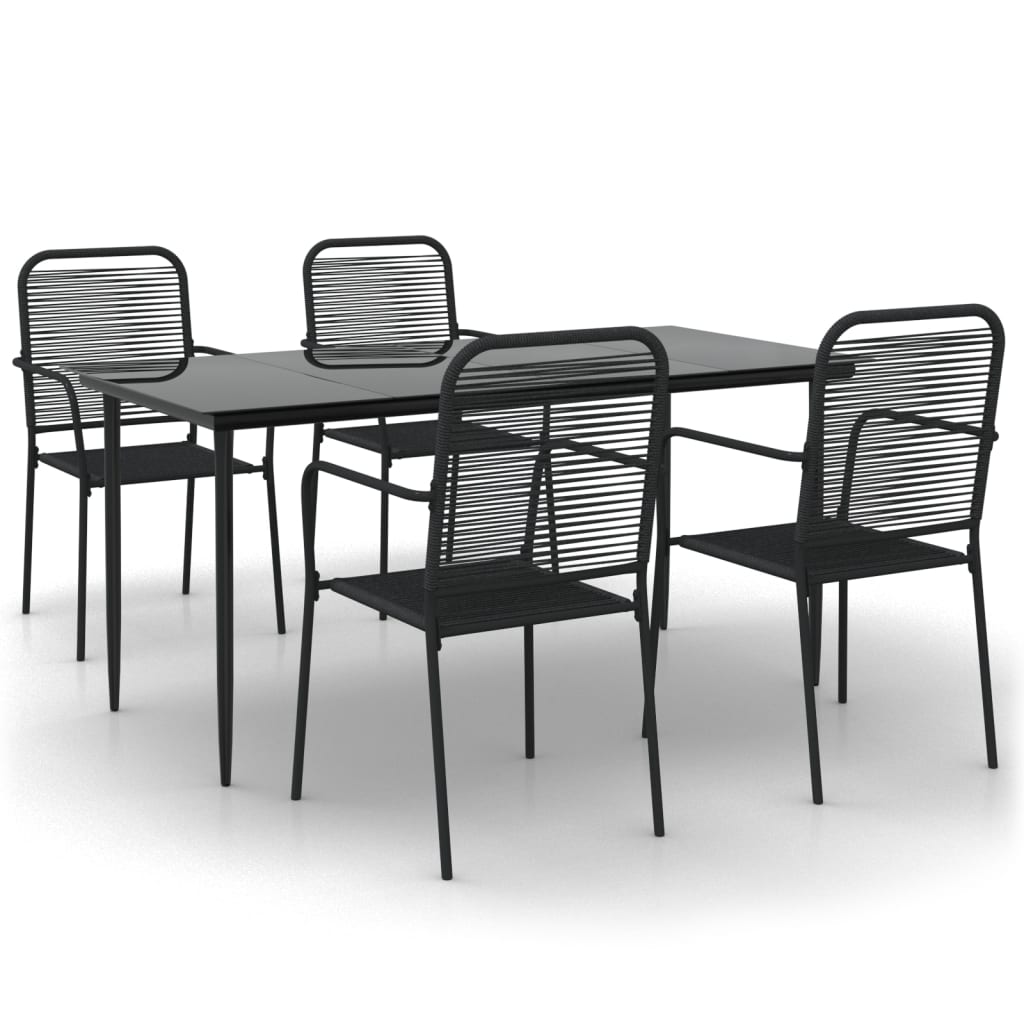 Set da Pranzo da Giardino 5 pz Nero Corda di Cotone e Acciaio - homemem39