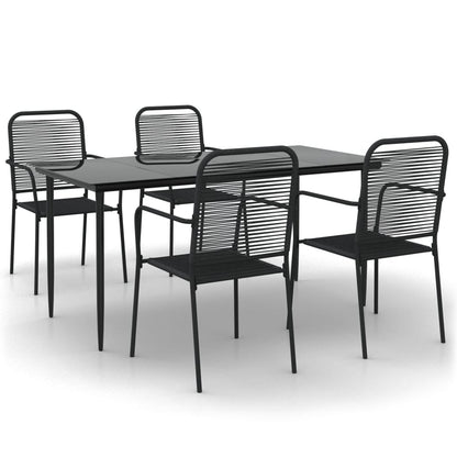 Set da Pranzo da Giardino 5 pz Nero Corda di Cotone e Acciaio - homemem39