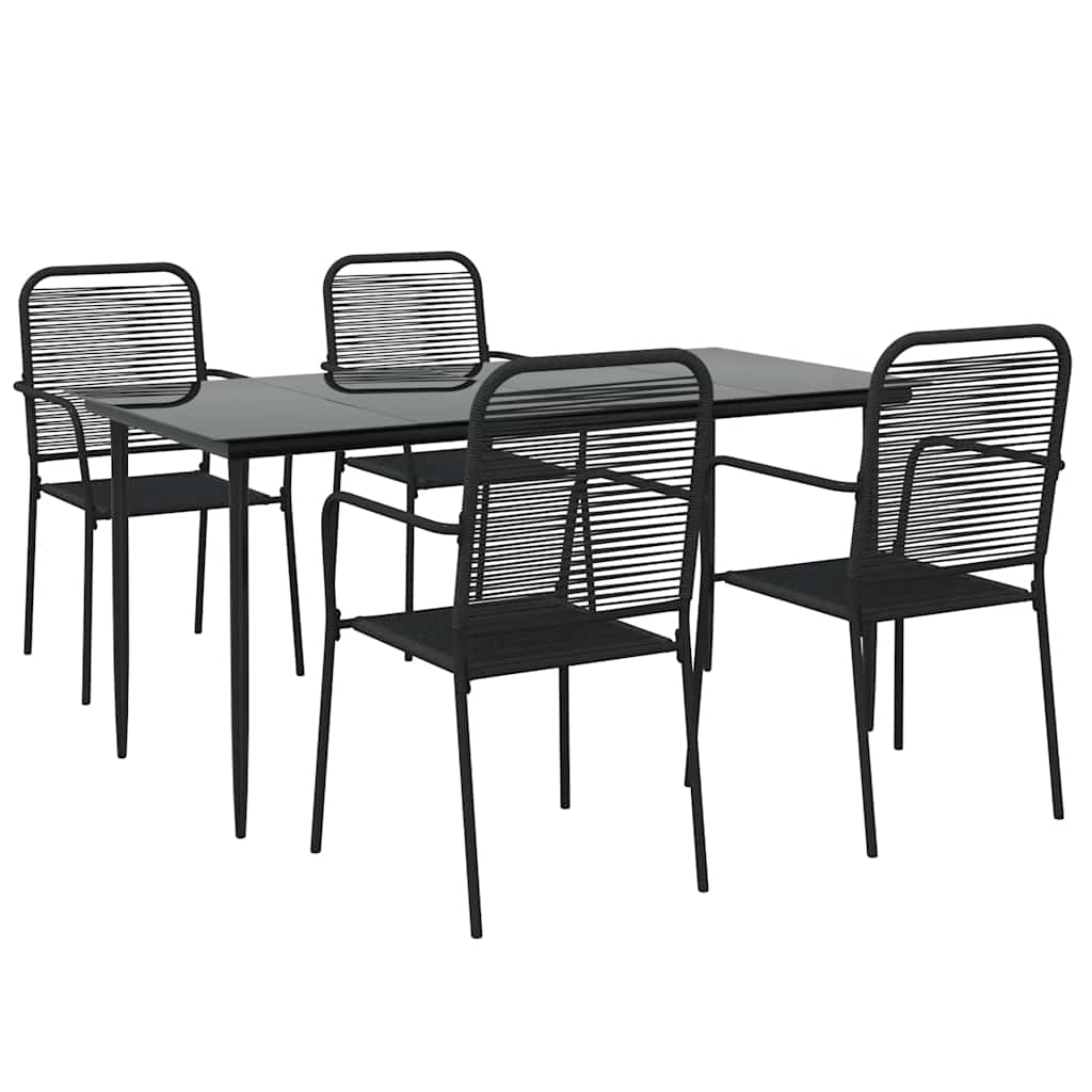 Set da Pranzo da Giardino 5 pz Nero Corda di Cotone e Acciaio | homemem39