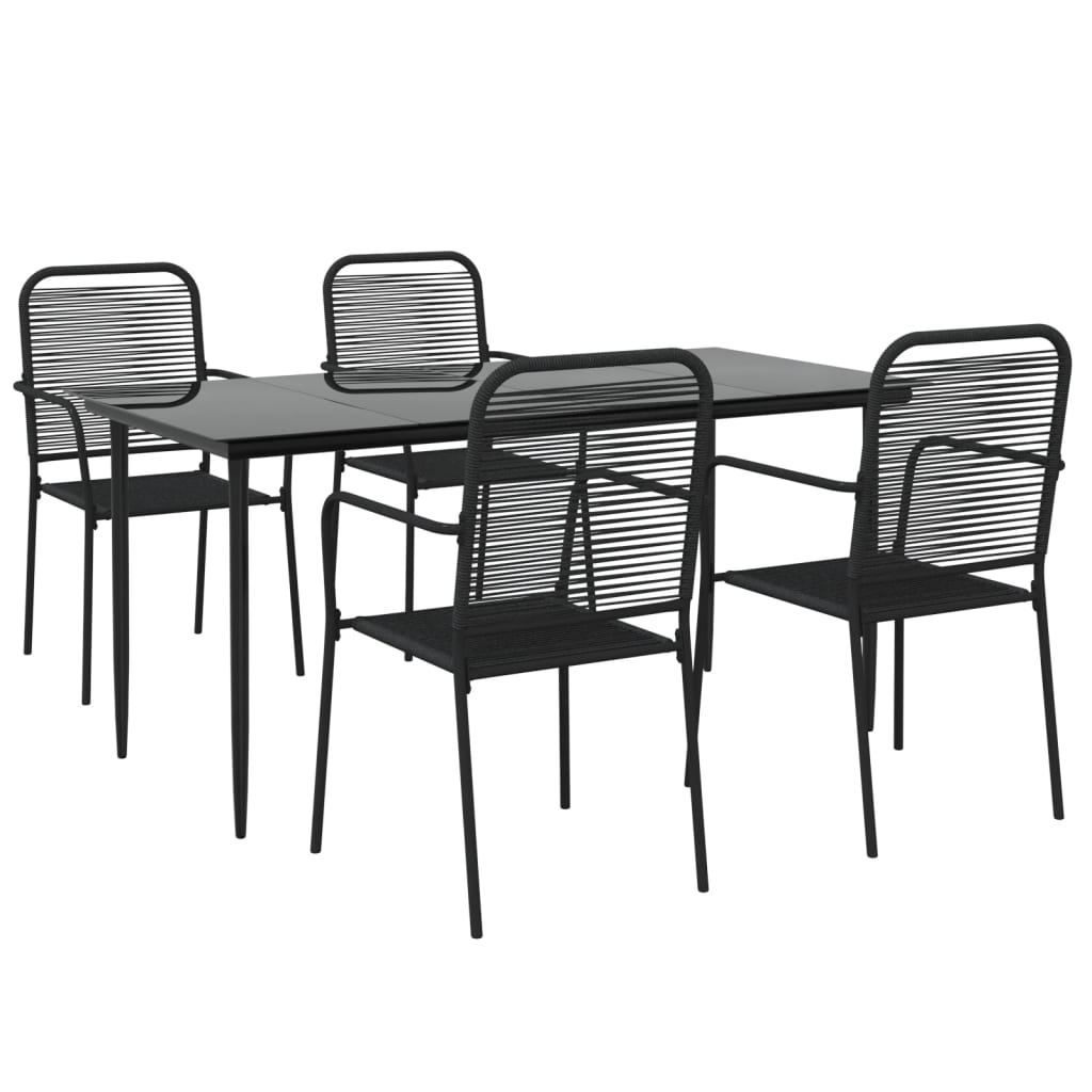 Set da Pranzo da Giardino 5 pz Nero Corda di Cotone e Acciaio - homemem39