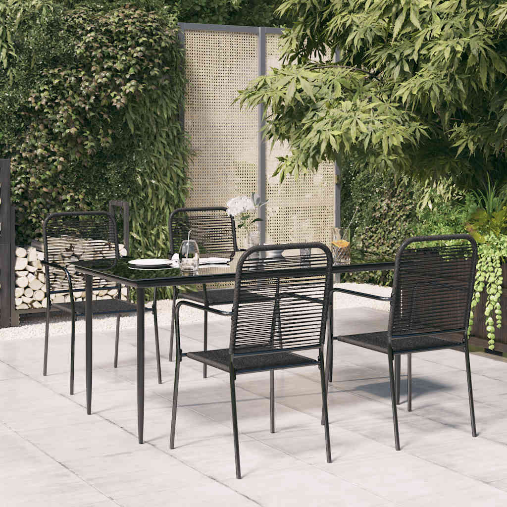 Set da Pranzo da Giardino 5 pz Nero Corda di Cotone e Acciaio | homemem39