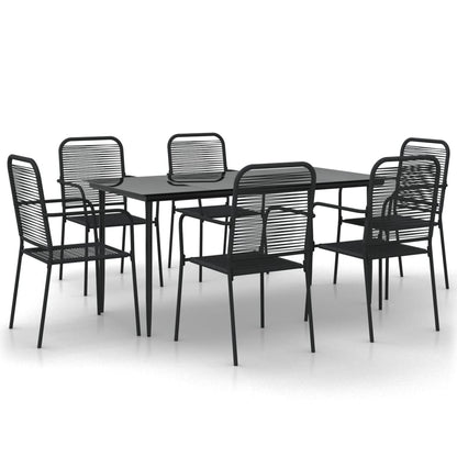 Set da Pranzo da Giardino 7 pz Nero Corda di Cotone e Acciaio | homemem39