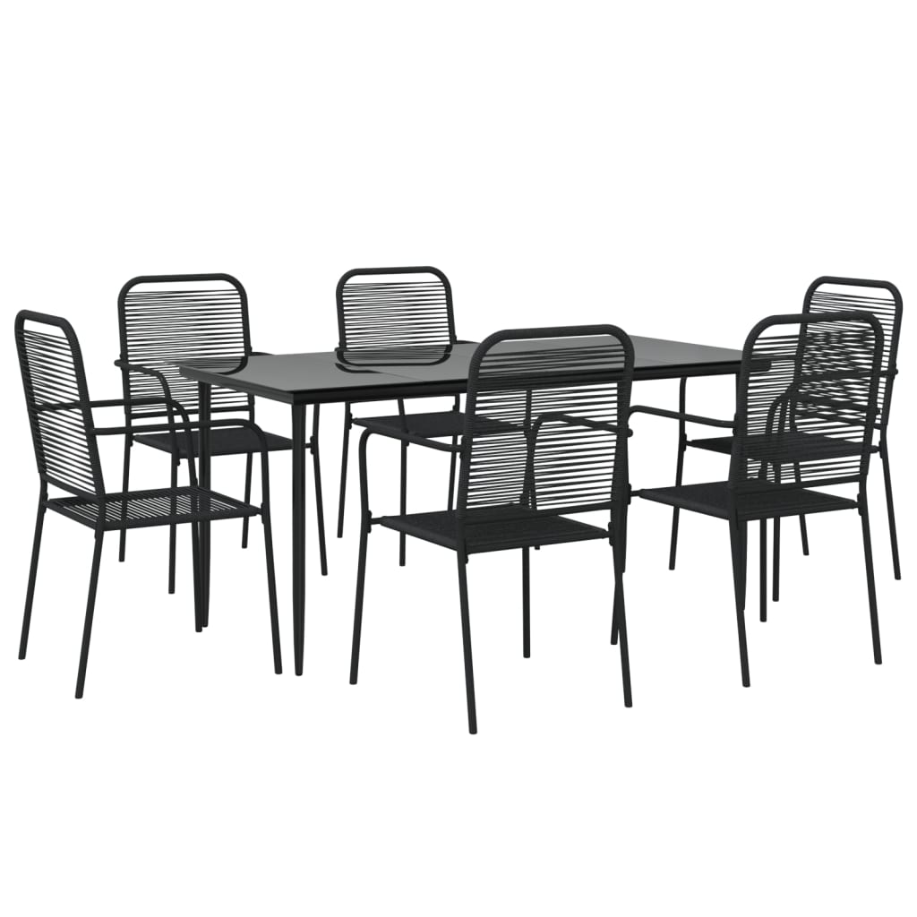 Set da Pranzo da Giardino 7 pz Nero Corda di Cotone e Acciaio | homemem39
