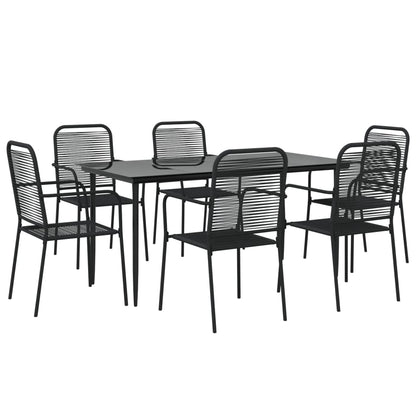 Set da Pranzo da Giardino 7 pz Nero Corda di Cotone e Acciaio - homemem39