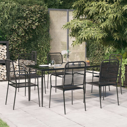 Set da Pranzo da Giardino 7 pz Nero Corda di Cotone e Acciaio | homemem39