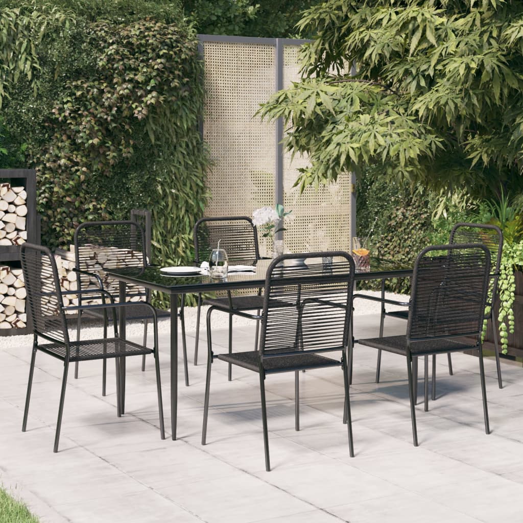 Set da Pranzo da Giardino 7 pz Nero Corda di Cotone e Acciaio - homemem39