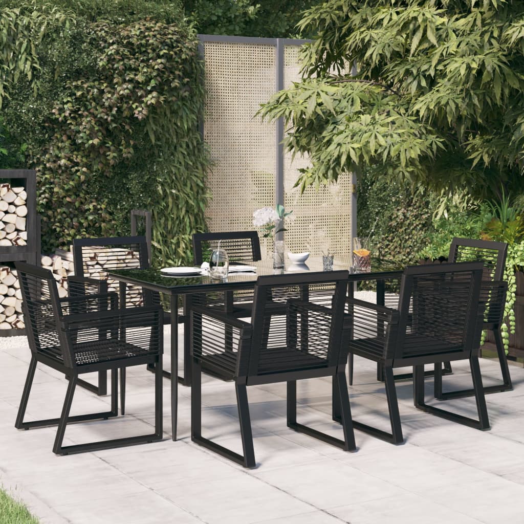 Set da Pranzo da Giardino 7 pz Nero in Rattan PVC | homemem39