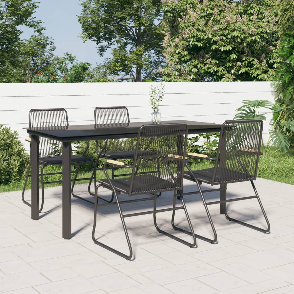 Set da Pranzo da Giardino 5 pz Nero in Rattan PVC | homemem39