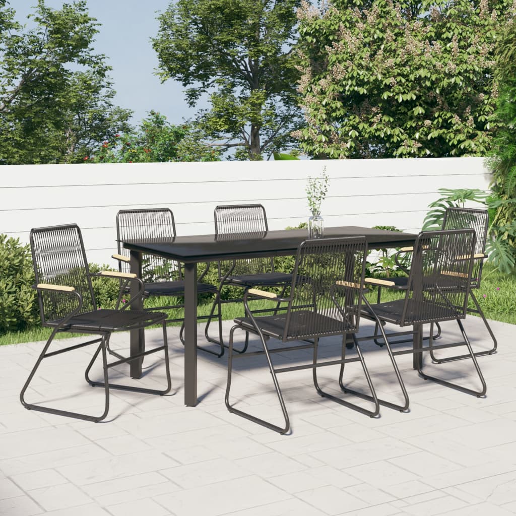 Set da Pranzo da Giardino 7 pz Nero in Rattan PVC | homemem39