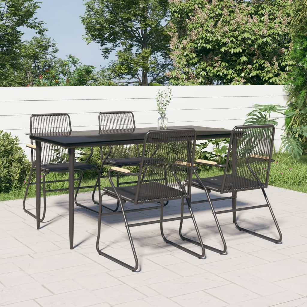 Set da Pranzo da Giardino 5 pz Nero in Rattan PVC | homemem39
