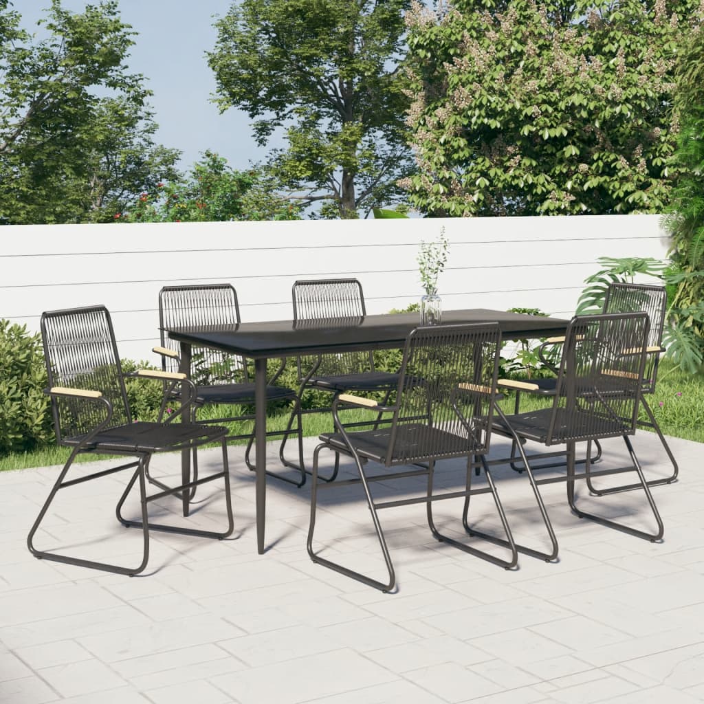 Set da Pranzo da Giardino 7 pz Nero in Rattan PVC | homemem39