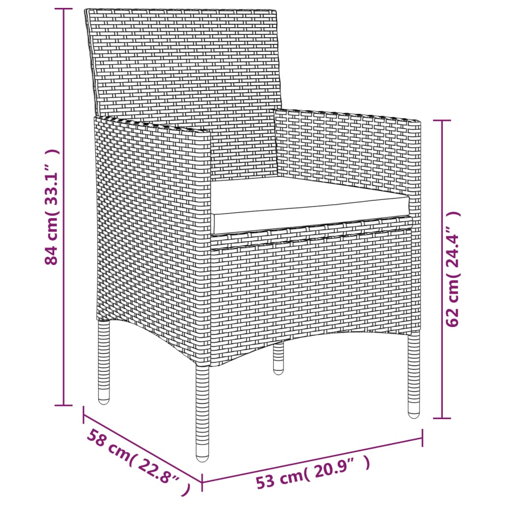 Set da Pranzo da Giardino 7 pz con Cuscini Nero | homemem39