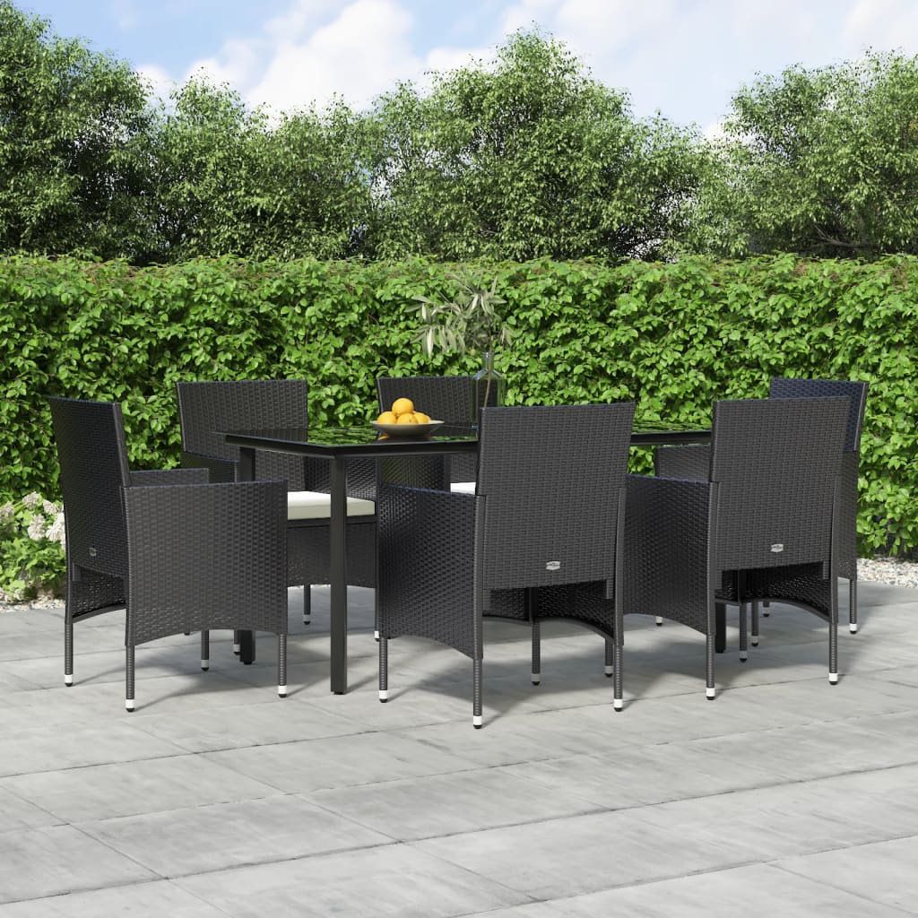 Set da Pranzo da Giardino 7 pz con Cuscini Nero | homemem39