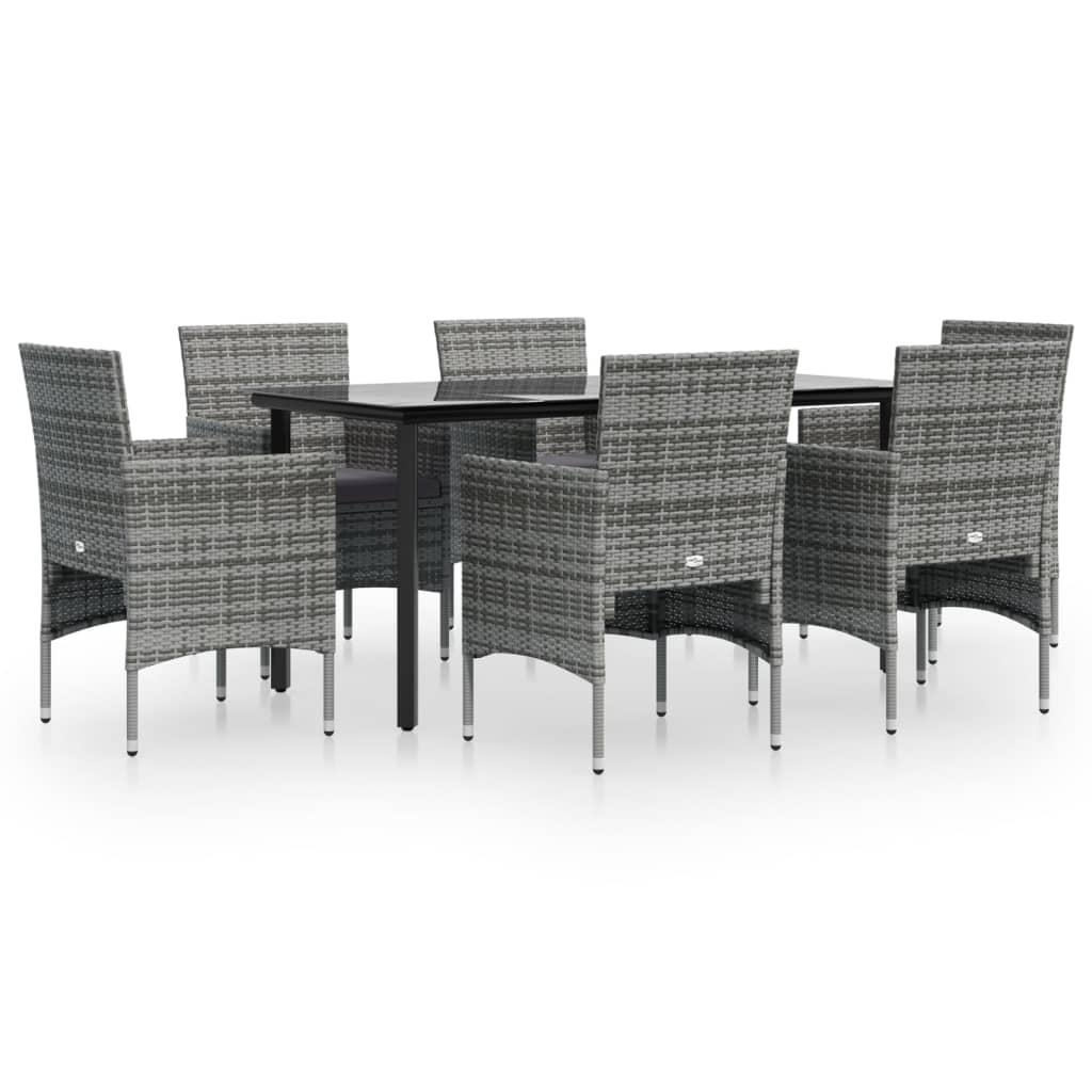 Set da Pranzo da Giardino 7 pz con Cuscini Grigio e Nero | homemem39