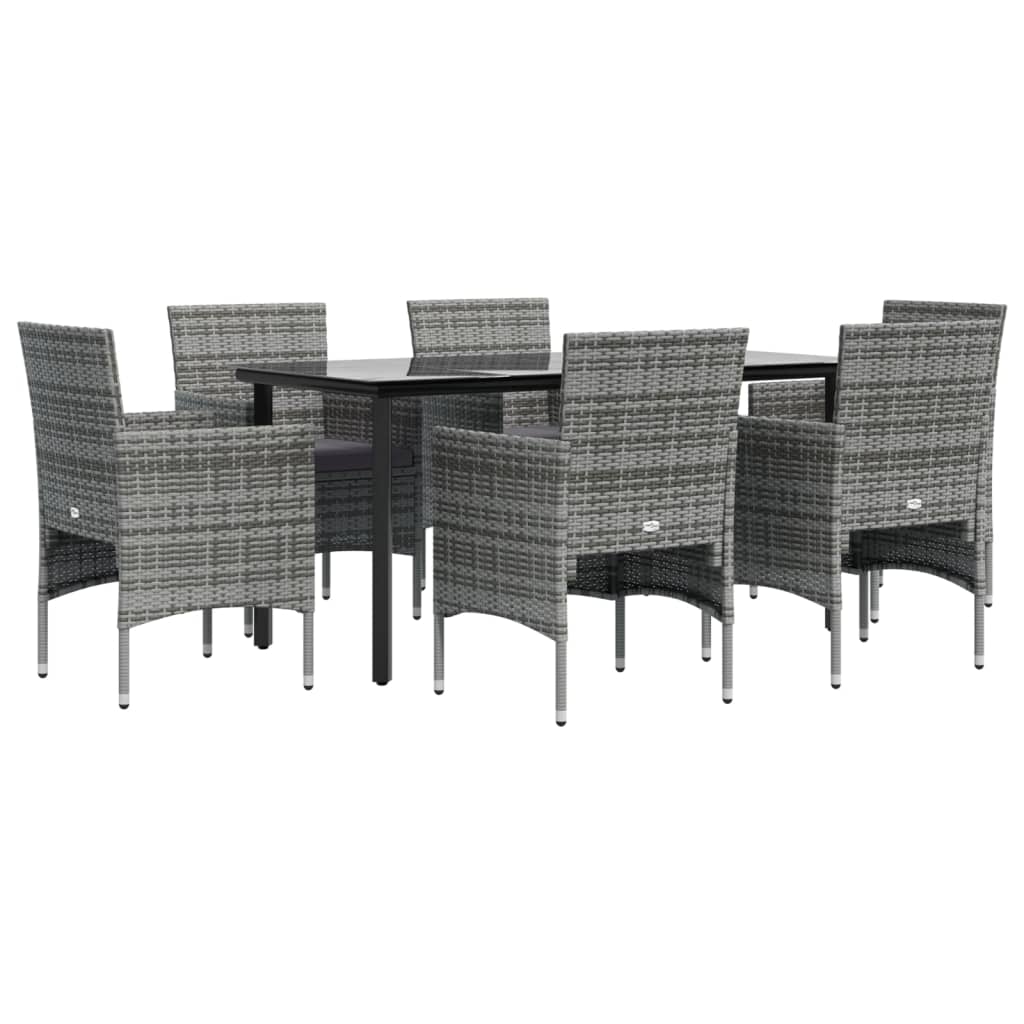 Set da Pranzo da Giardino 7 pz con Cuscini Grigio e Nero | homemem39