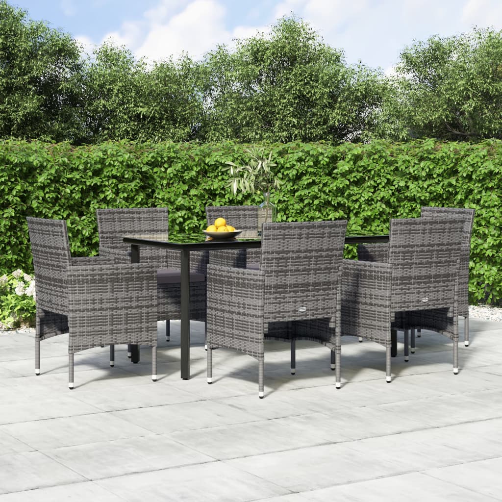 Set da Pranzo da Giardino 7 pz con Cuscini Grigio e Nero | homemem39
