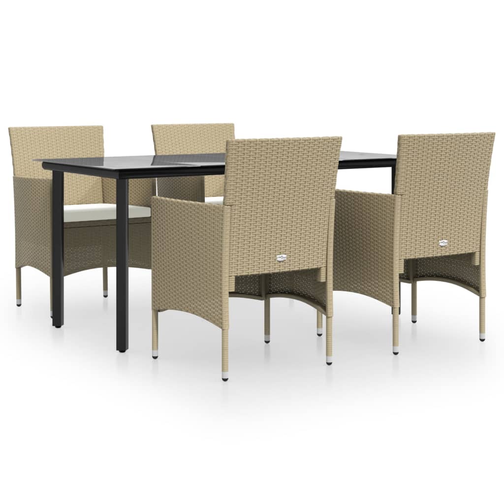 Set da Pranzo da Giardino 5 pz con Cuscini Beige e Nero | homemem39