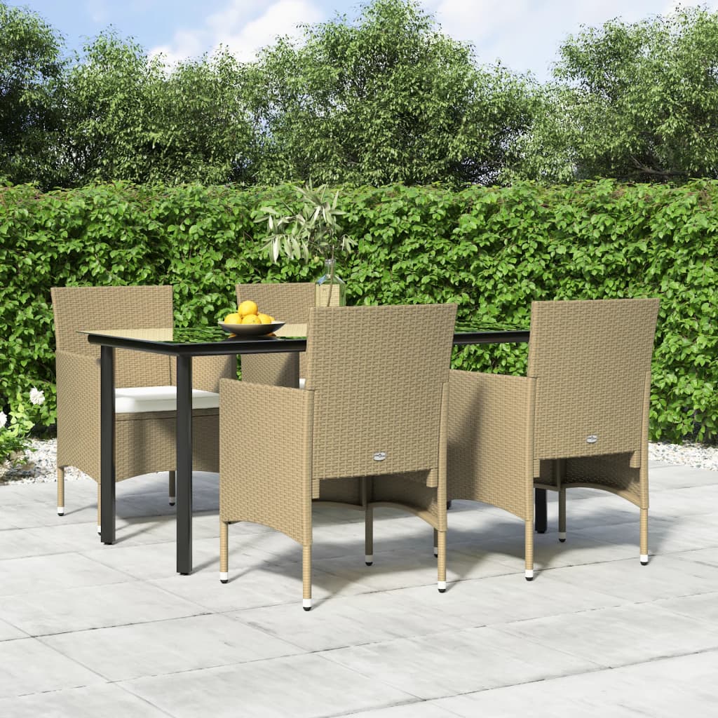 Set da Pranzo da Giardino 5 pz con Cuscini Beige e Nero | homemem39
