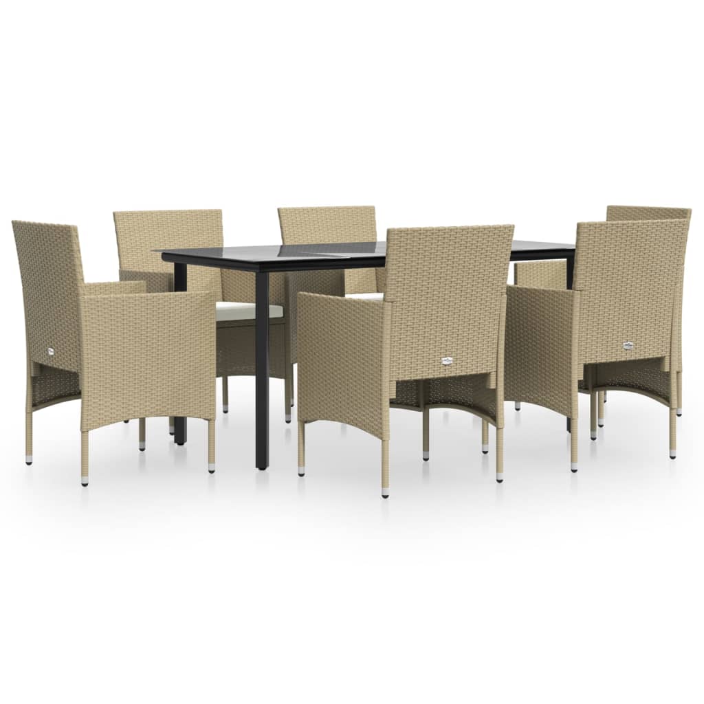 Set da Pranzo da Giardino 7 pz con Cuscini Beige e Nero - homemem39