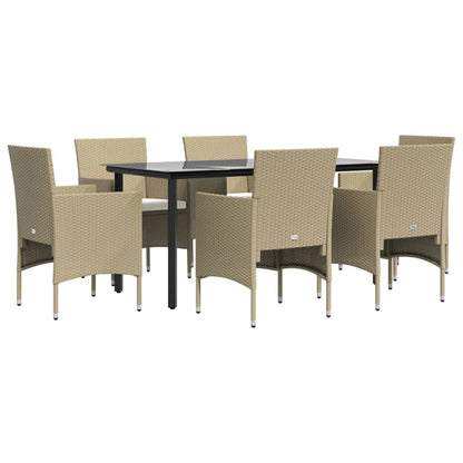 Set da Pranzo da Giardino 7 pz con Cuscini Beige e Nero | homemem39