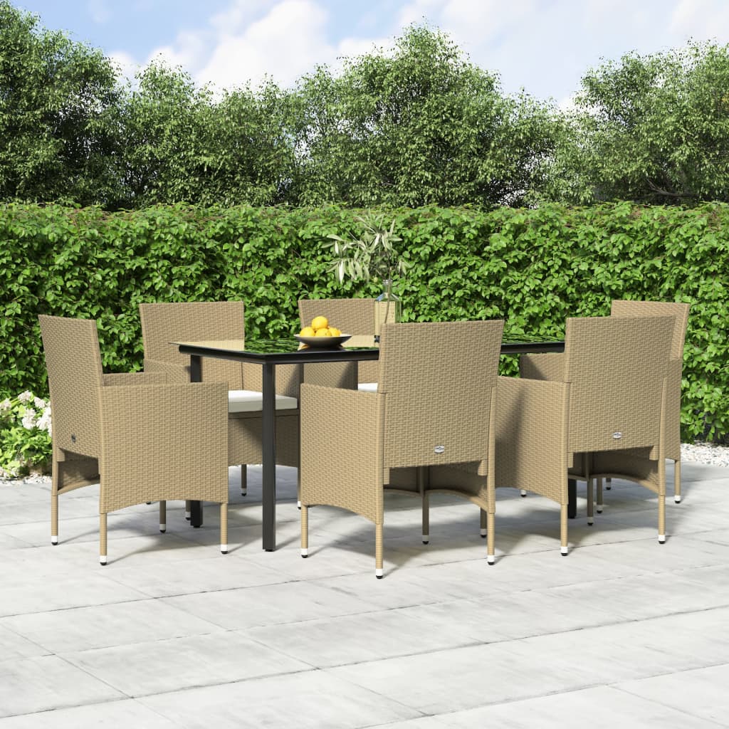 Set da Pranzo da Giardino 7 pz con Cuscini Beige e Nero | homemem39