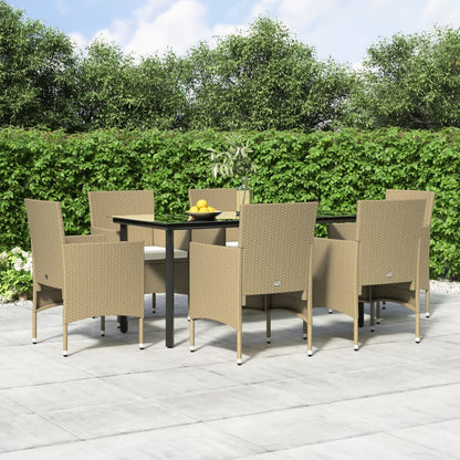 Set da Pranzo da Giardino 7 pz con Cuscini Beige e Nero | homemem39