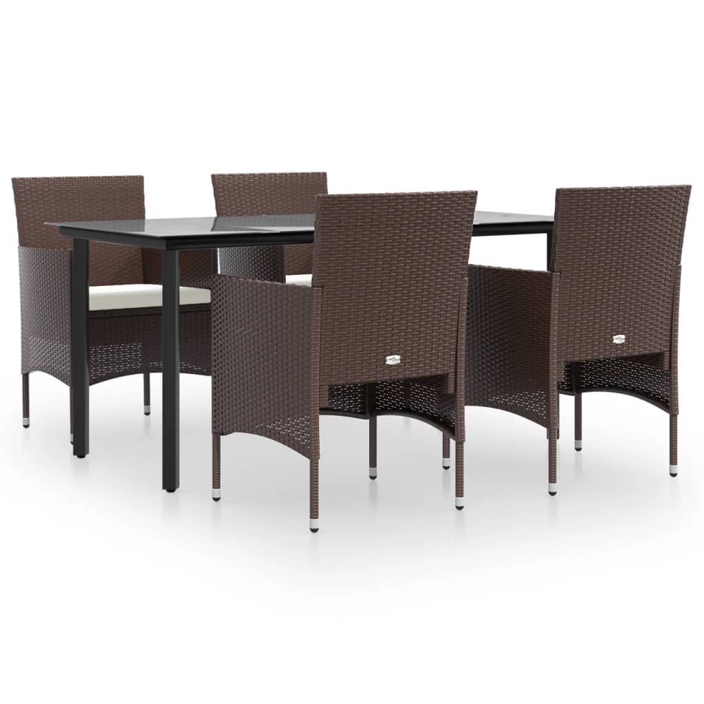 Set da Pranzo da Giardino 5 pz con Cuscini Marrone e Nero | homemem39
