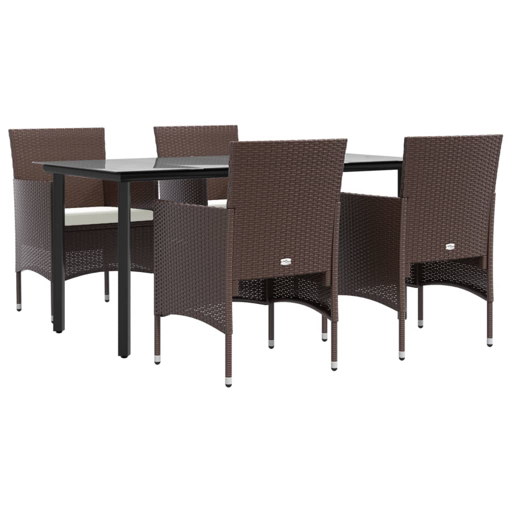 Set da Pranzo da Giardino 5 pz con Cuscini Marrone e Nero - homemem39