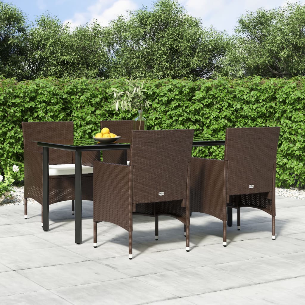 Set da Pranzo da Giardino 5 pz con Cuscini Marrone e Nero - homemem39