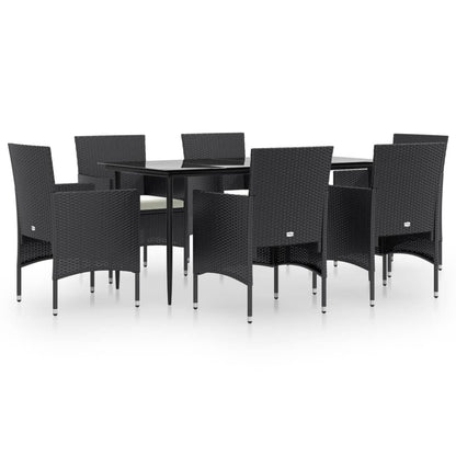 Set da Pranzo da Giardino 7 pz con Cuscini Nero | homemem39