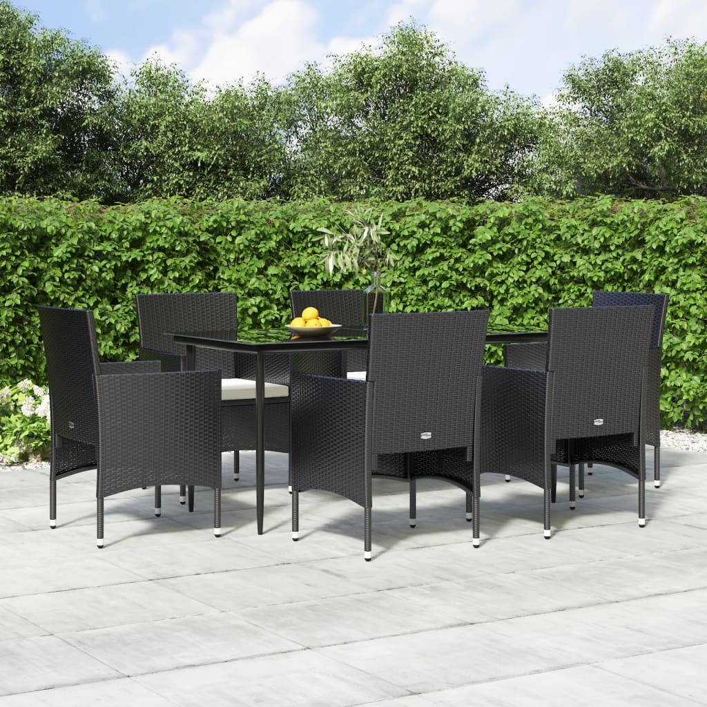 Set da Pranzo da Giardino 7 pz con Cuscini Nero | homemem39