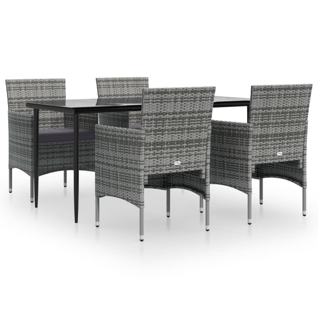 Set da Pranzo da Giardino 5 pz con Cuscini Grigio e Nero | homemem39