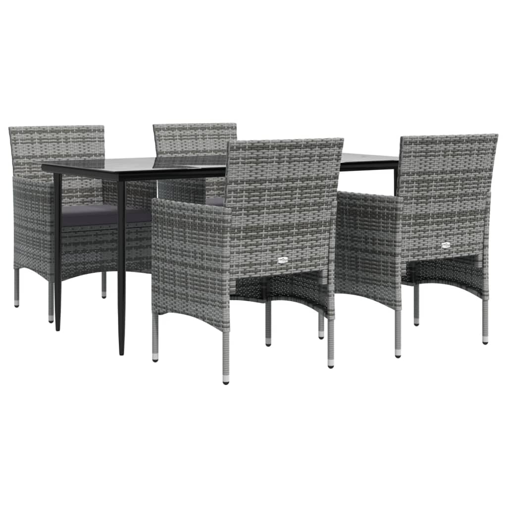 Set da Pranzo da Giardino 5 pz con Cuscini Grigio e Nero | homemem39