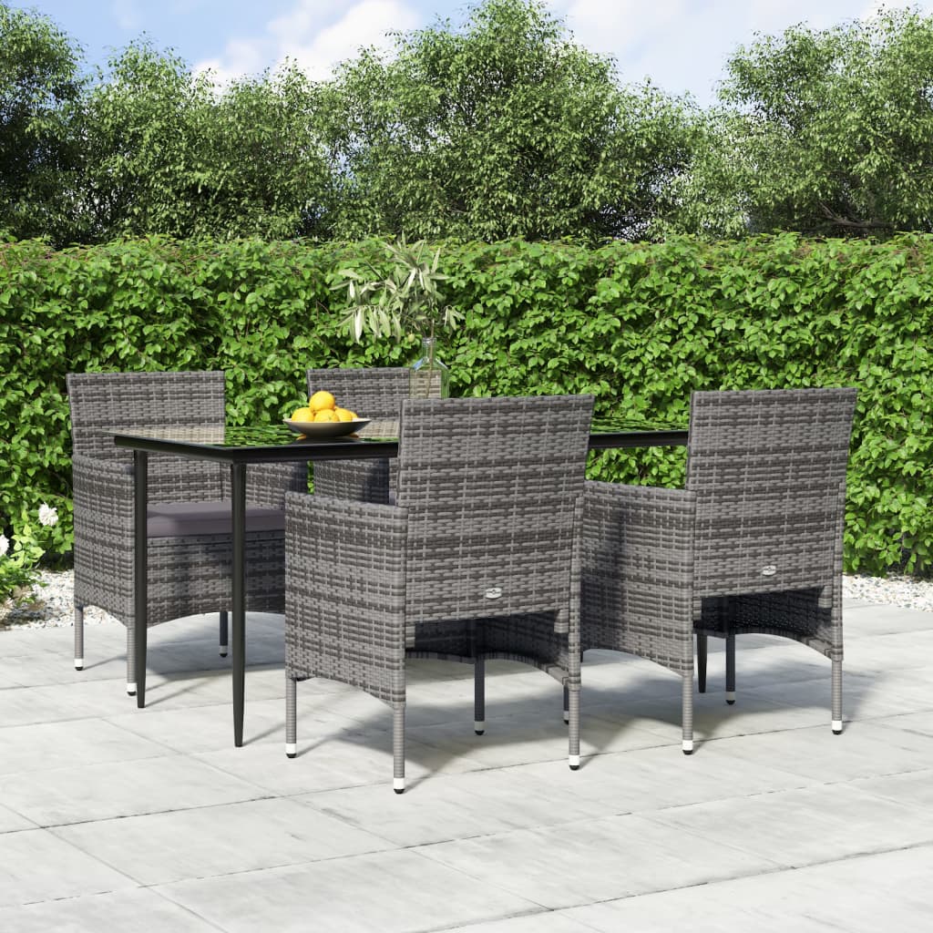 Set da Pranzo da Giardino 5 pz con Cuscini Grigio e Nero - homemem39