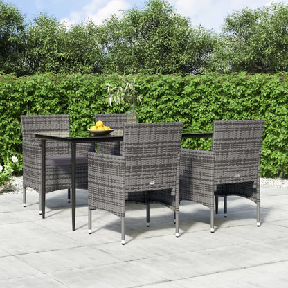 Set da Pranzo da Giardino 5 pz con Cuscini Grigio e Nero - homemem39
