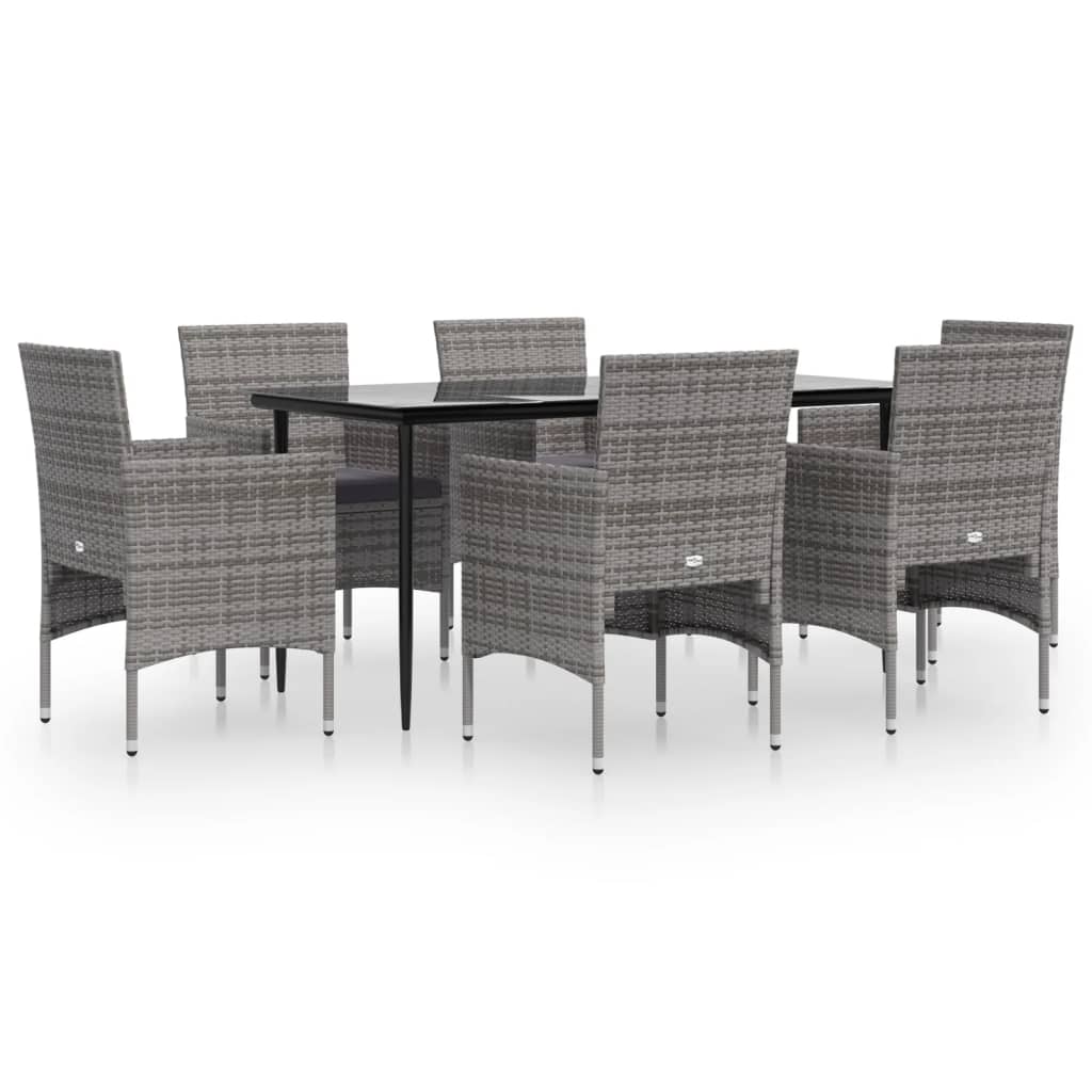 Set da Pranzo da Giardino 7 pz con Cuscini Grigio e Nero | homemem39
