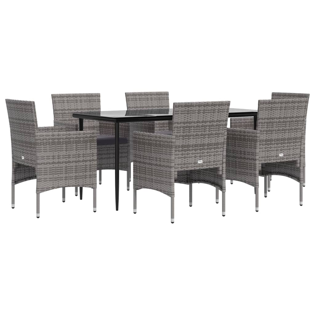 Set da Pranzo da Giardino 7 pz con Cuscini Grigio e Nero | homemem39