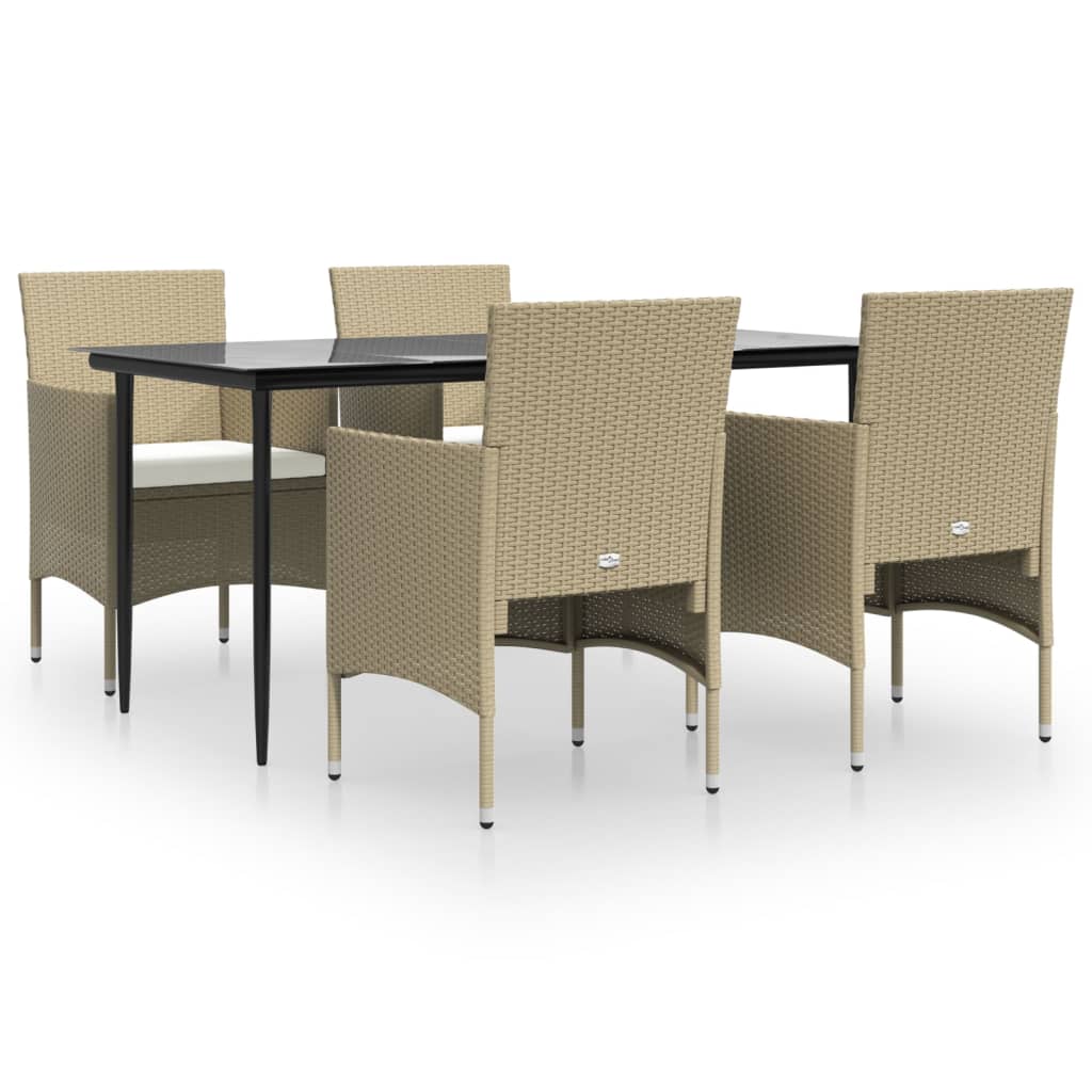 Set da Pranzo da Giardino 5 pz con Cuscini Beige e Nero - homemem39