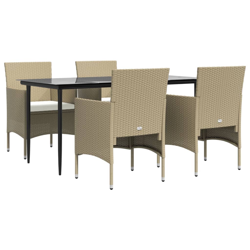 Set da Pranzo da Giardino 5 pz con Cuscini Beige e Nero - homemem39