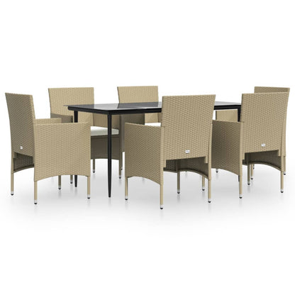 Set da Pranzo da Giardino 7 pz con Cuscini Beige e Nero | homemem39