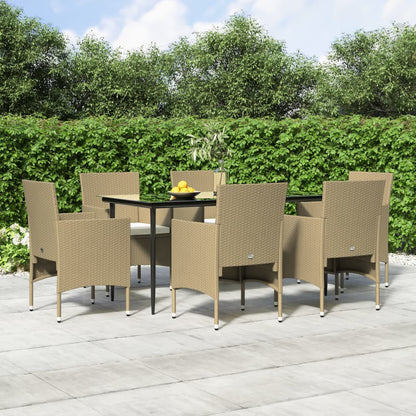 Set da Pranzo da Giardino 7 pz con Cuscini Beige e Nero | homemem39