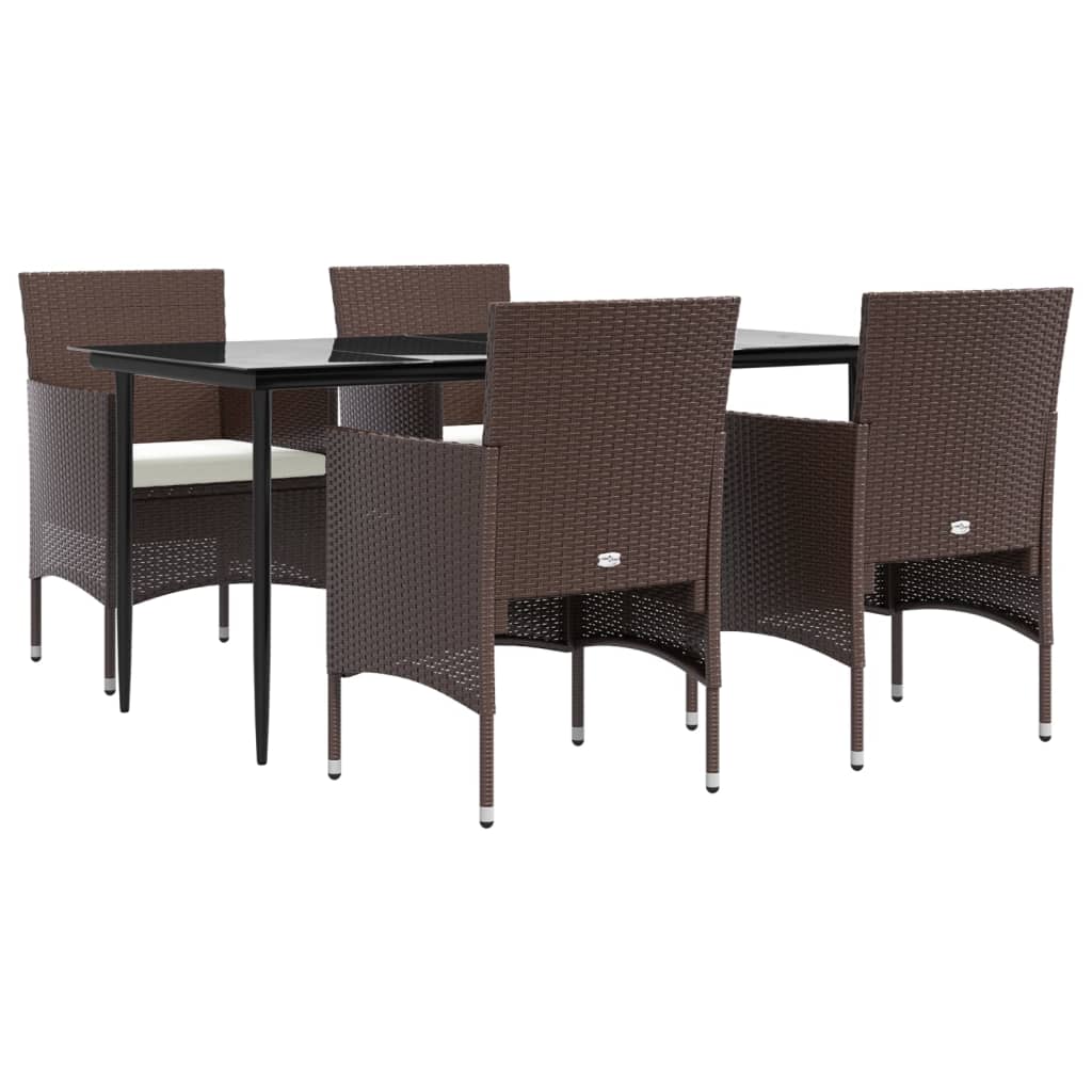 Set da Pranzo da Giardino 5 pz con Cuscini Marrone e Nero - homemem39