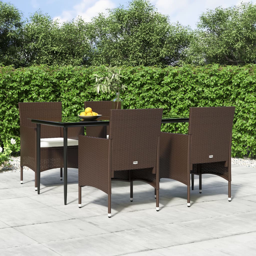 Set da Pranzo da Giardino 5 pz con Cuscini Marrone e Nero - homemem39